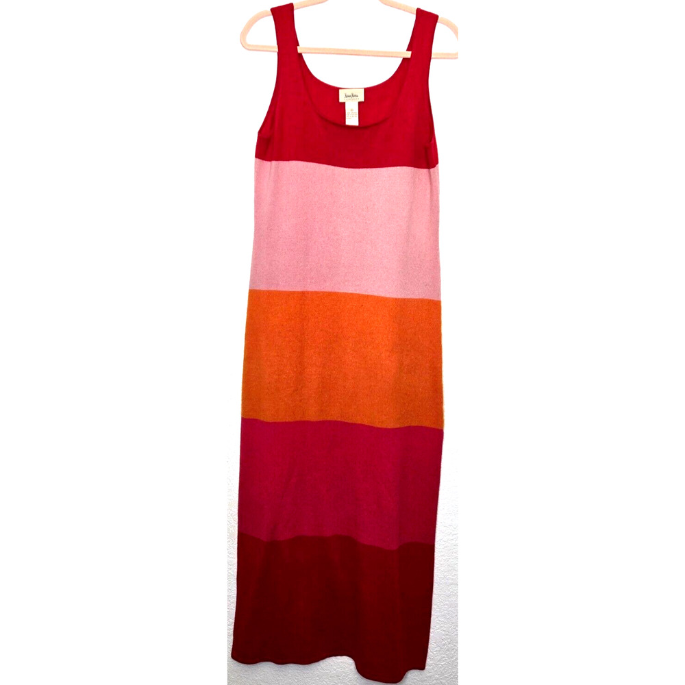 Vintage Neiman Marcus Maxi Dress 100% Cashmere Red Colorblock Striped Retro Tank